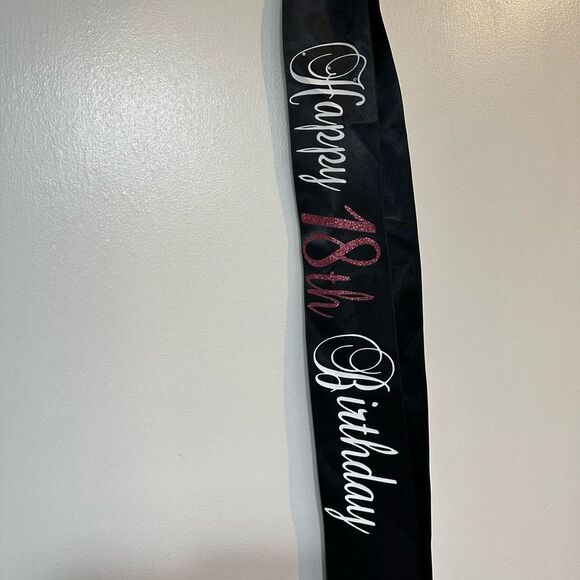 Other - Happy 18th Birthday Sash Glittery Pink Girl Black & Pink Glitter Accessory